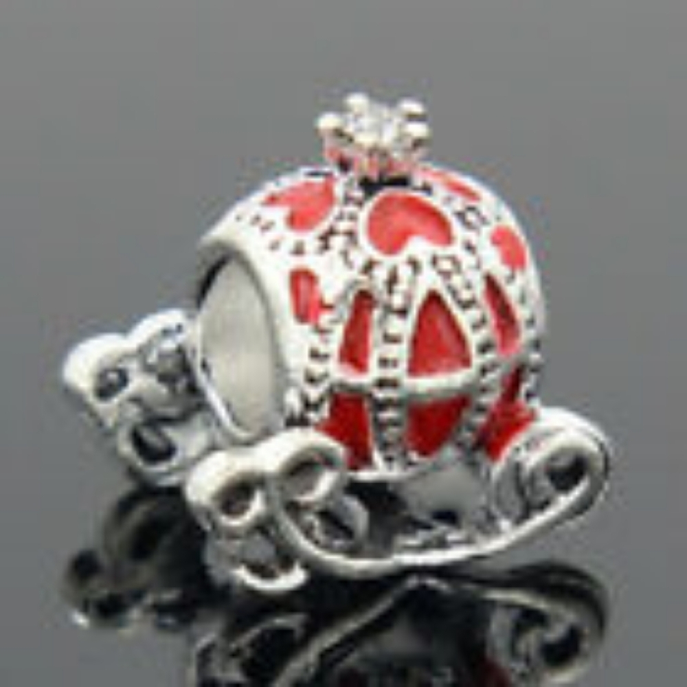 925 Silver Red Enamel Princess Carriage European